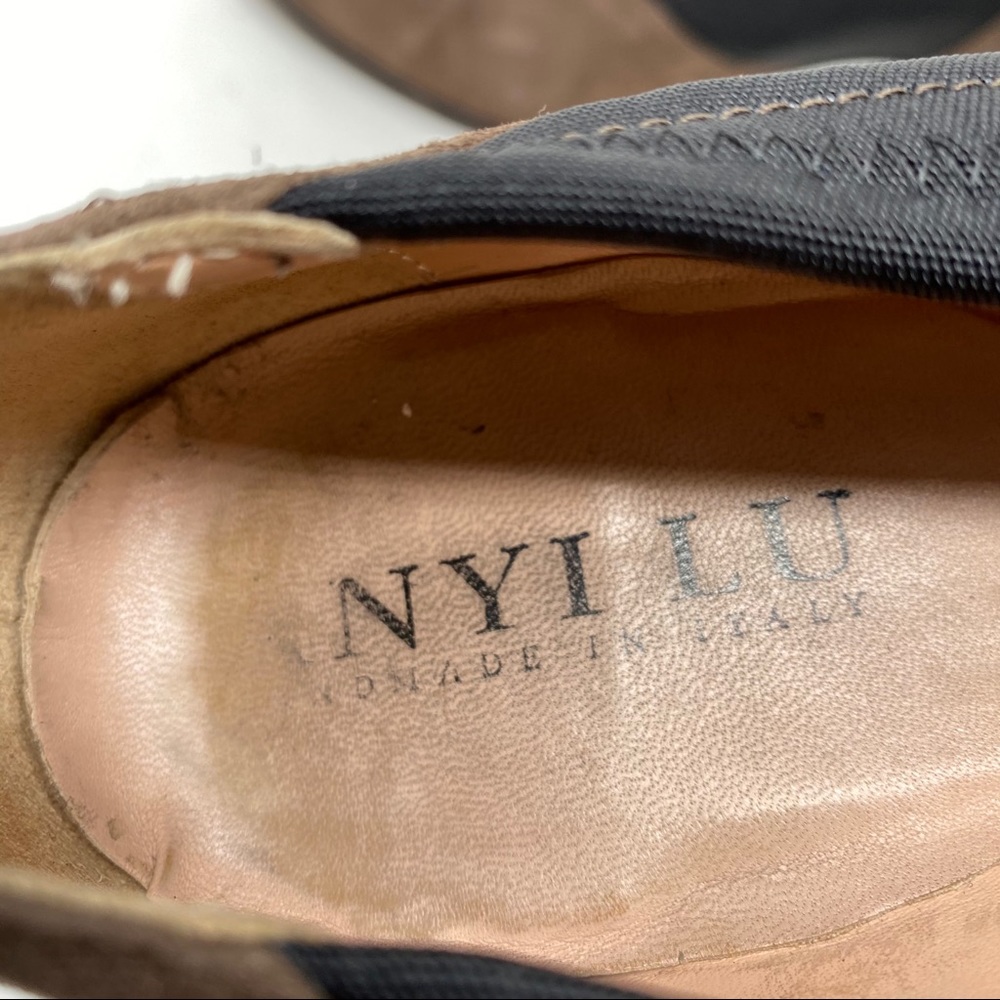 Anyi Lu Cookie Suede Heels Pumps Brown Black Bow 38 Size 8 - Picture 9 of 11
